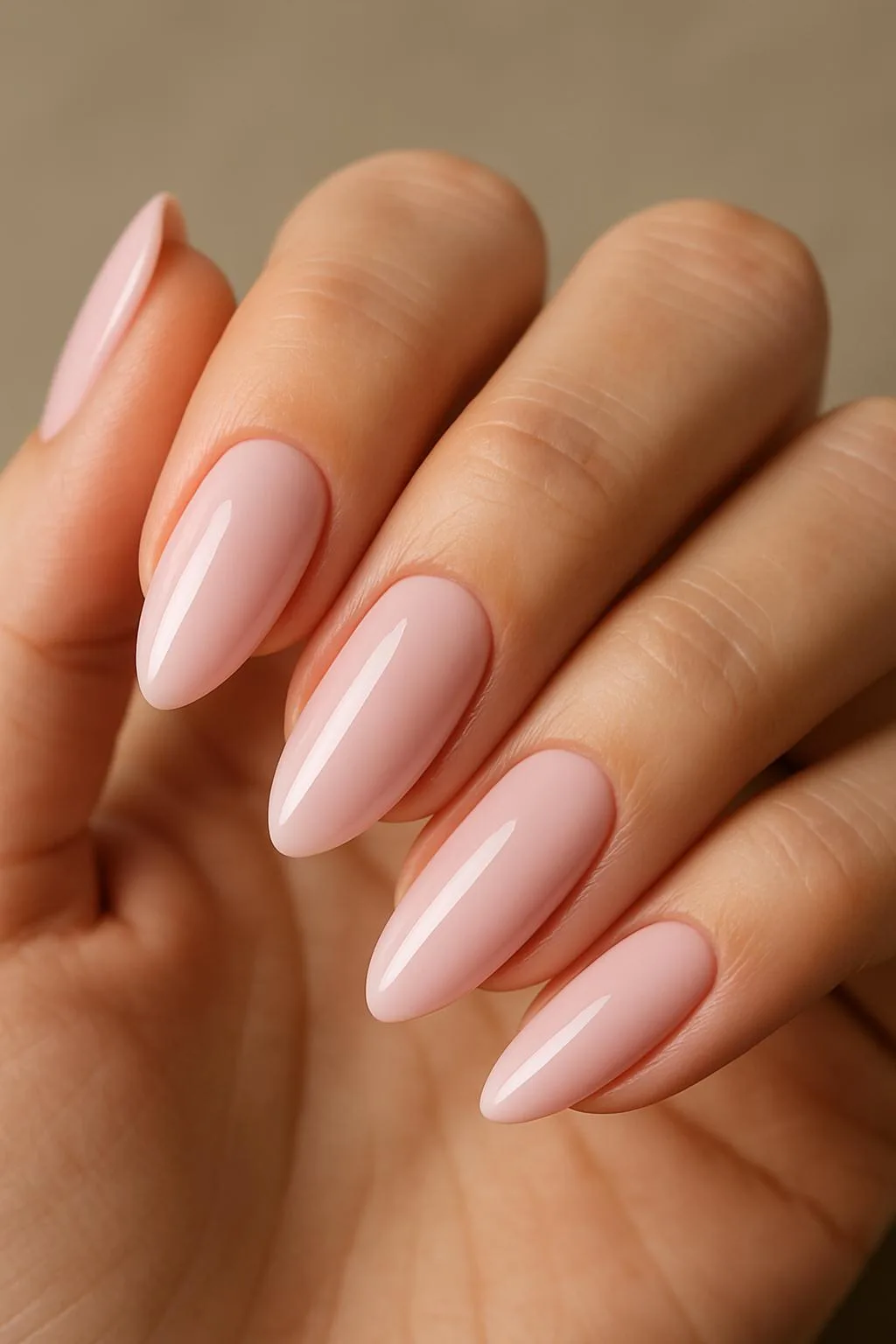 Pale pink almond-shaped nails