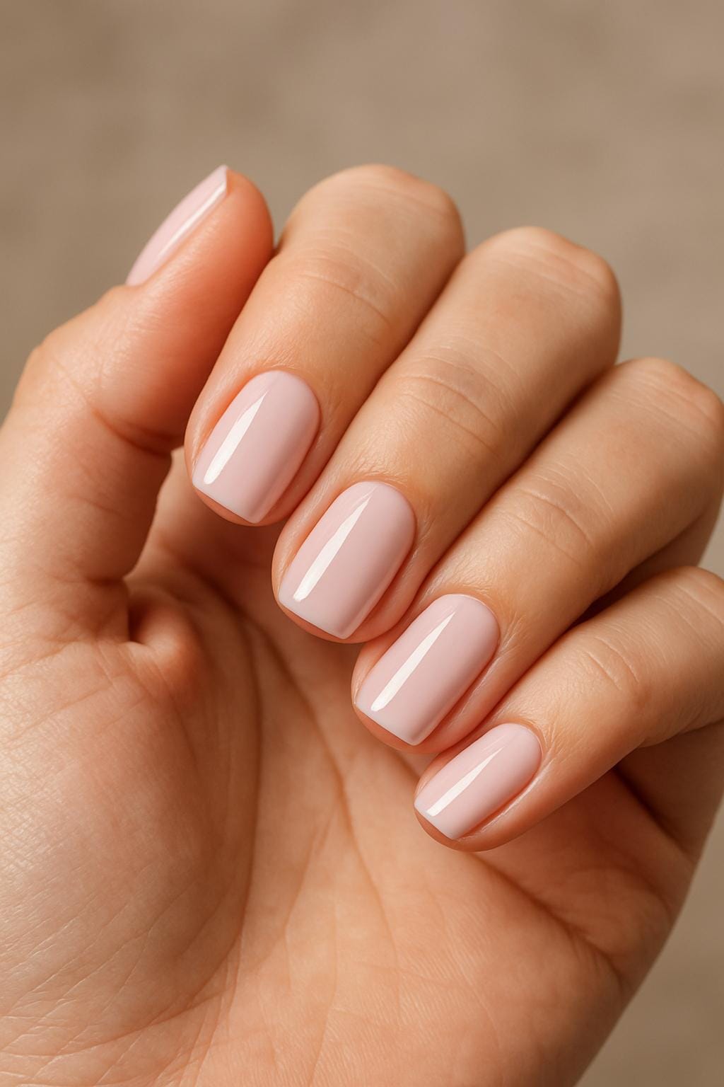 Light nude pink nails with a glossy finish