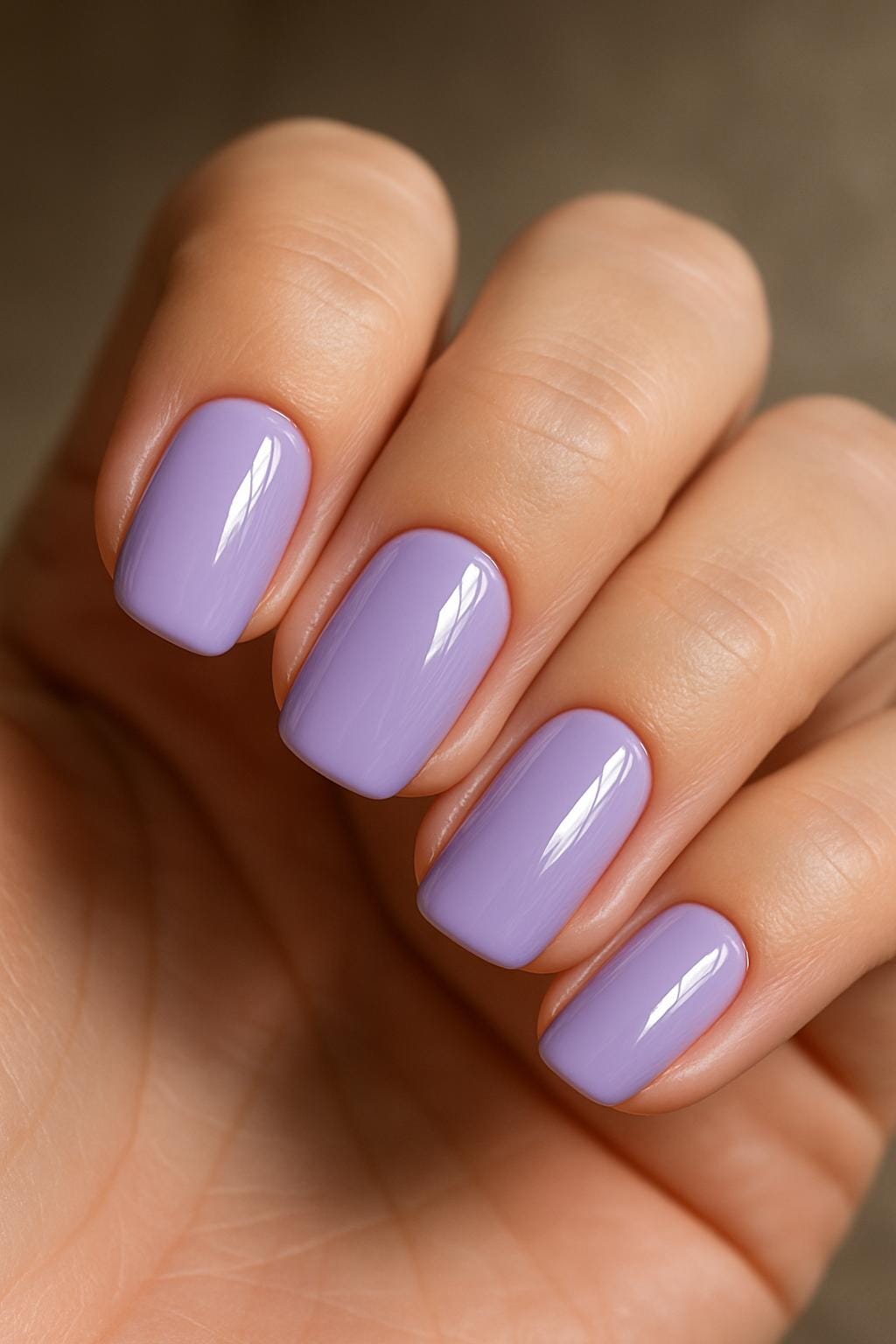 Glossy light purple manicure
