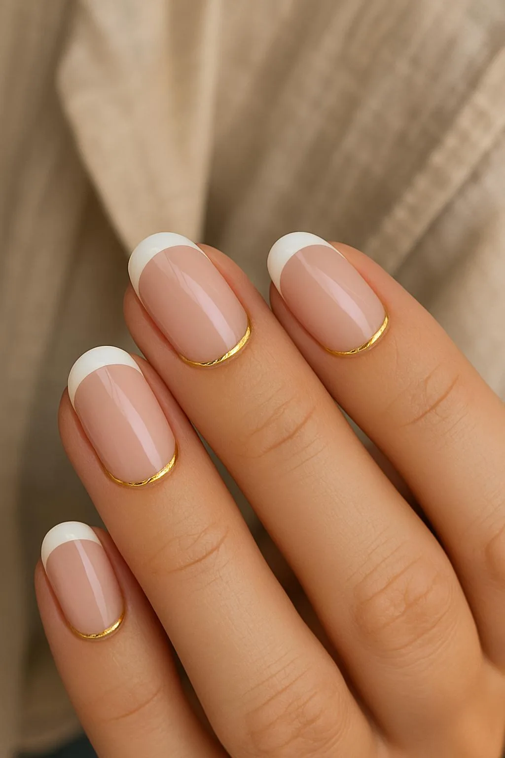 French manicure with gold cuticle detail