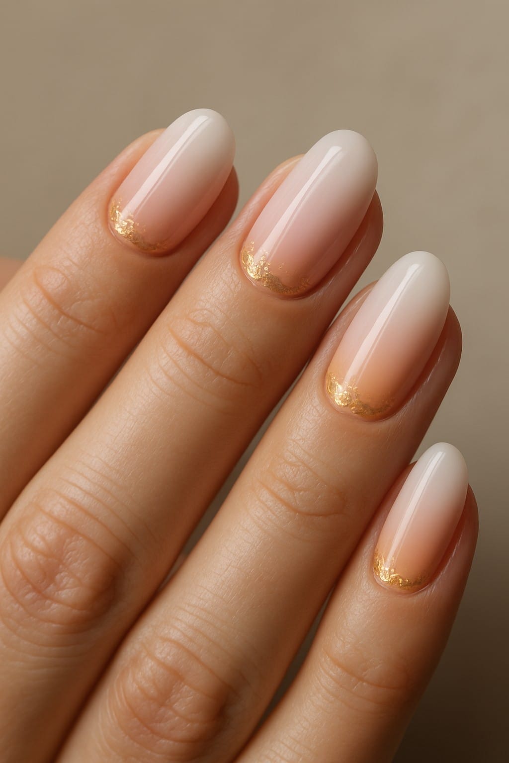 Soft ombre nails with golden foil accents at the base