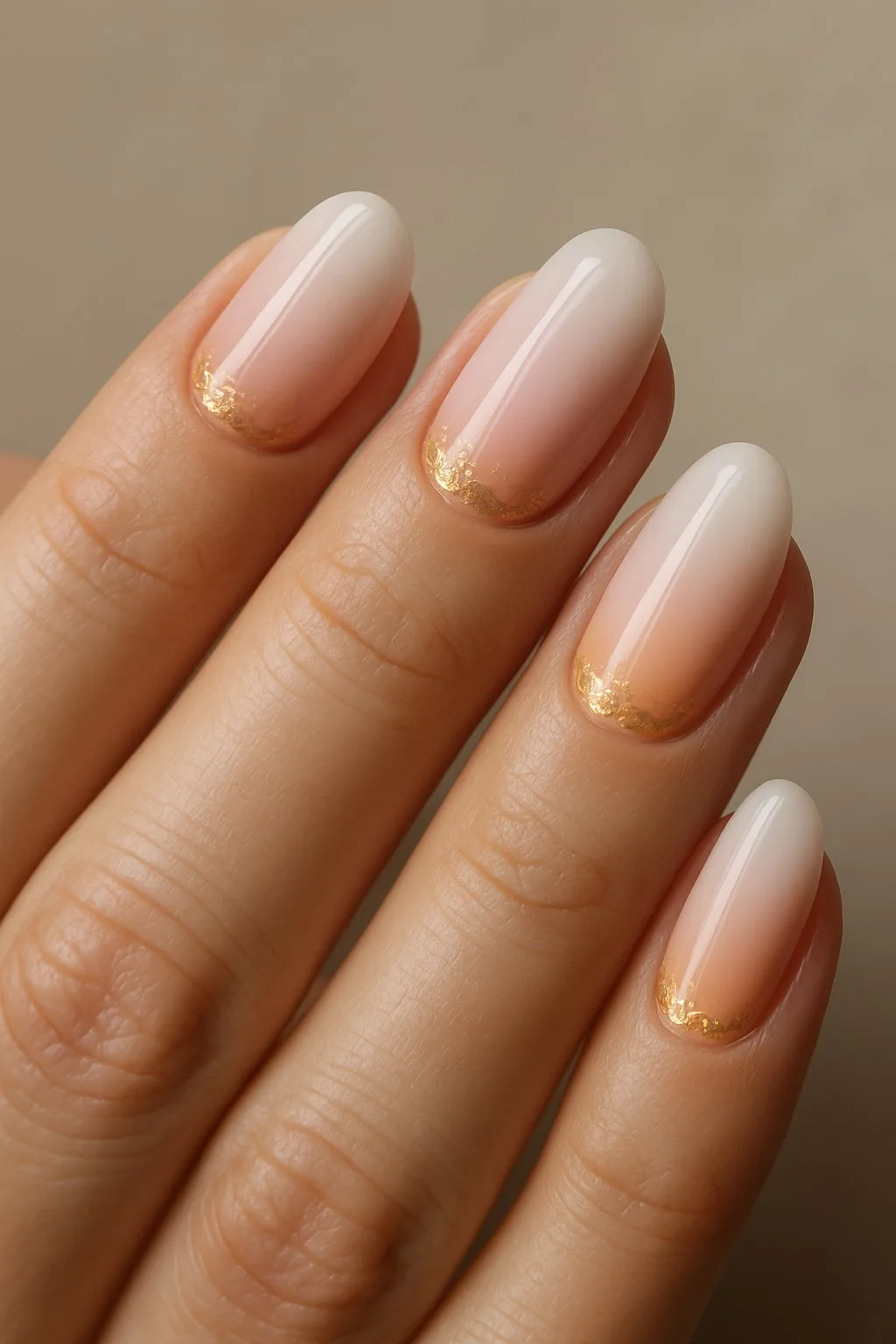 Soft ombre nails with golden foil accents at the base