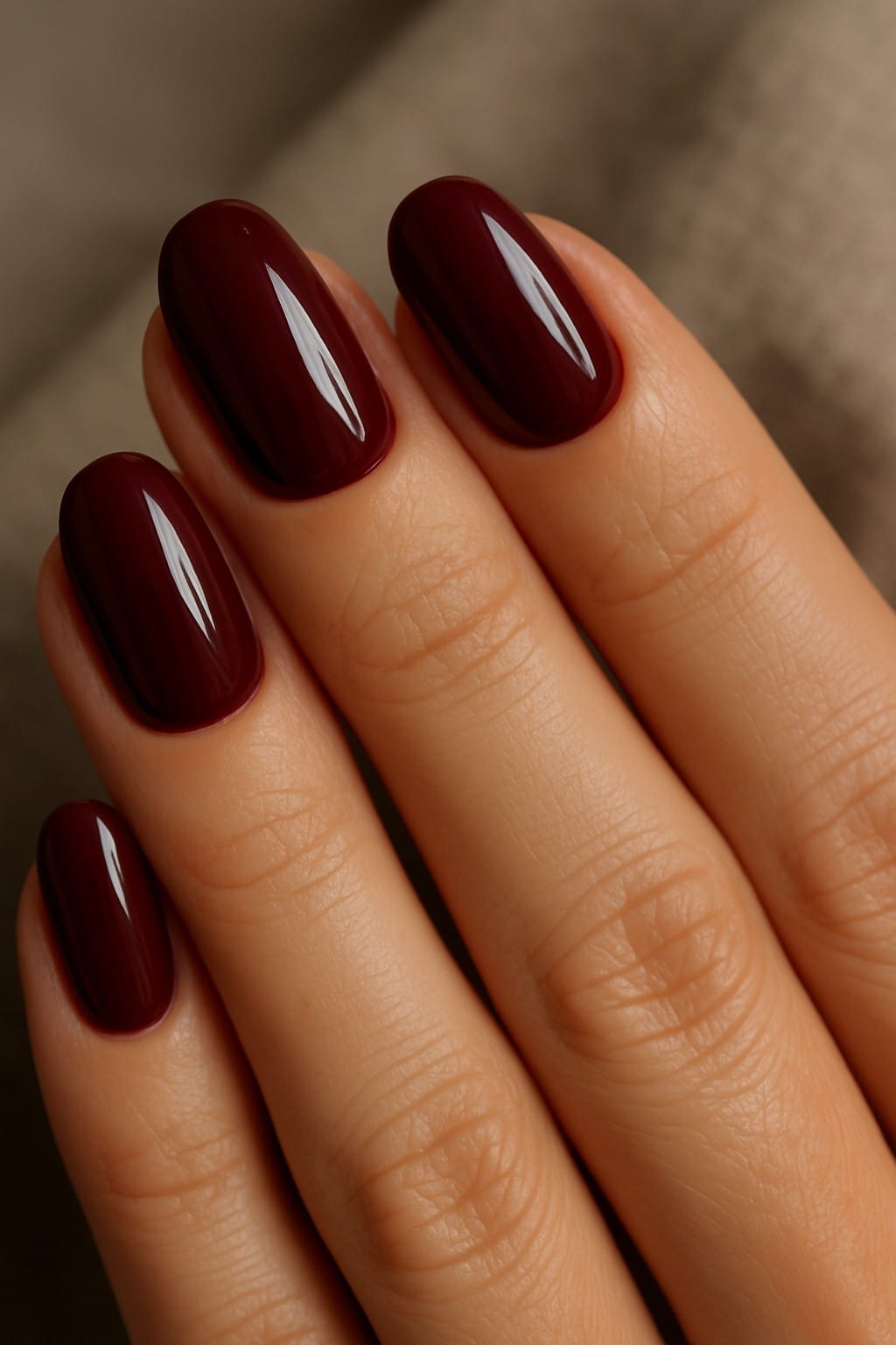 Deep burgundy nails with a high-gloss finish